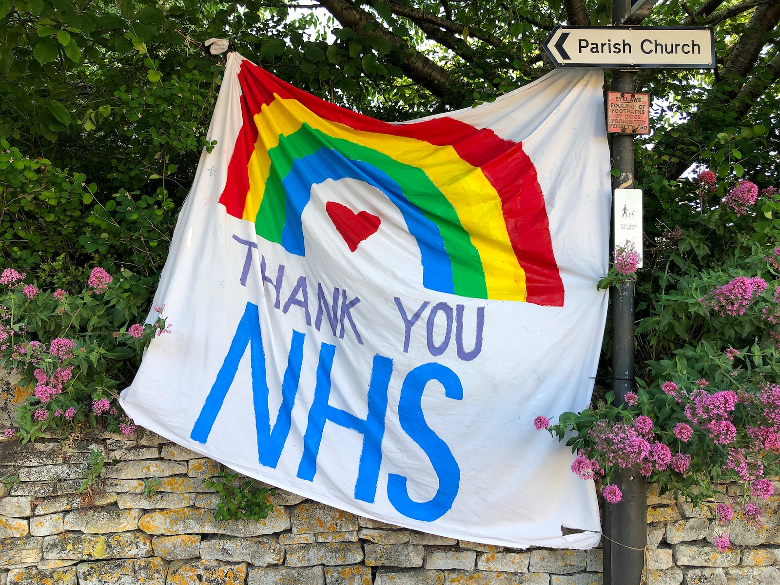 A banner with thank you NHS written on it.
